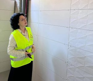 FOTO: Prefectul Antoci studiază crăpăturile dintre pătrățelele de faianță